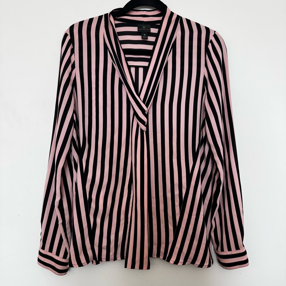 Worthington Striped Blouse in Pink and Black
